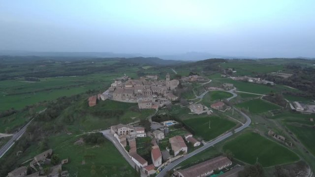 Green fields in Aguilo. village of Barcelona. Spain. 4k Drone Video