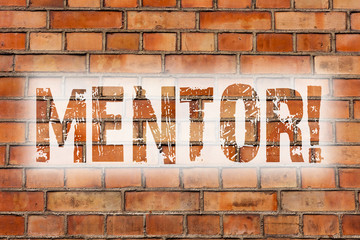 Writing note showing Mentor. Business photo showcasing Person who gives advice or support to a younger less experienced Brick Wall art like Graffiti motivational call written on the wall