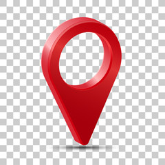 Realistic 3d pointer of map. Red map marker icon in vector. - 252475463