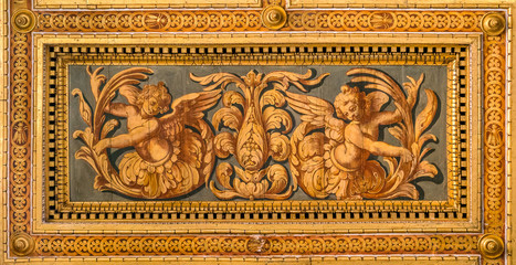 Detail from the ceiling of the Saints Cosma e Damiano in Rome, Italy.