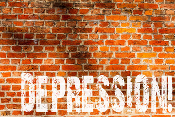 Word writing text Depression. Business concept for Work stress with sleepless nights having anxiety disorder Brick Wall art like Graffiti motivational call written on the wall