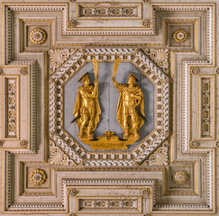 Obraz premium Detail from the ceiling of the Basilica of Saints John and Paul with the saints statues. Caelian Hill in Rome, Italy.