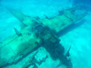 Wrecks of an old Japanese world war 11 seaplane at the bottom of the Saipan lagoon Northern Mariana Islands