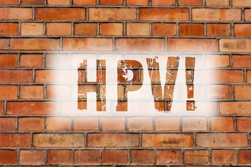 Fototapeta na wymiar Writing note showing Hpv. Business photo showcasing Huanalysis Papillomavirus Infection Sexually Transmitted Disease Illness Brick Wall art like Graffiti motivational call written on the wall