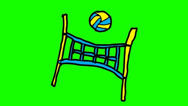 kids drawing green screen with theme of volleyball