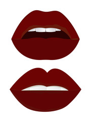 Sexy female matt red lips. Erotic open mouth. Vector Illustration