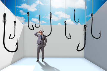 Businessman being tempted to bite the bait