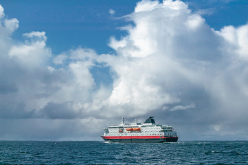 hurtigrouten cruiseship underway from Bergen to Kirkenes, Norway