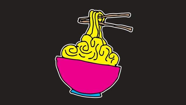 kids drawing black screen with theme of noodles