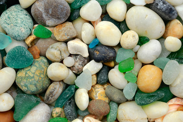 Stones, glass, seashells polished by sea waves