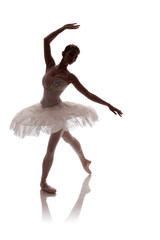 woman ballerina in white pack posing on white background photo made in the style of 