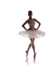 woman ballerina in white pack posing on white background photo made in the style of 