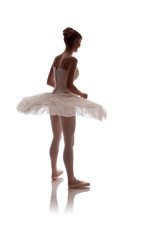 woman ballerina in white pack posing on white background photo made in the style of 