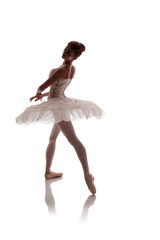 woman ballerina in white pack posing on white background photo made in the style of 