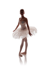 woman ballerina in white pack posing on white background photo made in the style of 