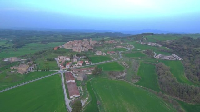 Green fields in Aguilo. village of Barcelona. Spain. 4k Drone Video