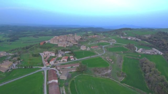 Green fields in Aguilo. village of Barcelona. Spain. 4k Drone Video