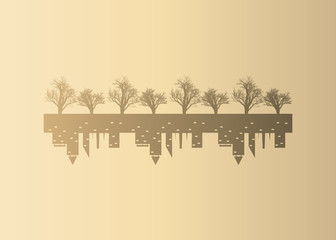 forests vs city. landscape of forests and city. Vector illustration.