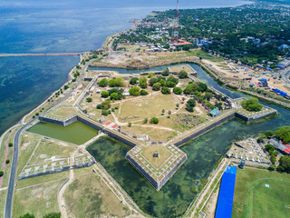 Jaffna Fort, built by the Portuguese near Karaiyur, Jaffna, Sri Lanka in 1618 under Phillippe de Oliveira following the Portuguese invasion of Jaffna. Fortress of Our Lady of Miracles of Jafanapatao. - obrazy, fototapety, plakaty