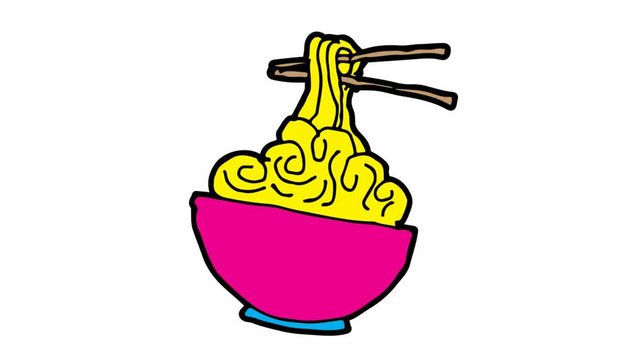 kids drawing white screen with theme of noodles
