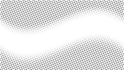 Halftone gradient pattern. Abstract halftone dots background. Monochrome dots pattern. Pop Art, Comic small dots. Wavy twisted strip. Banner with space. Design for presentation, report, flyer, card