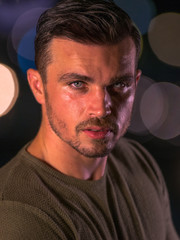 Night portrait of a Caucasian young male model