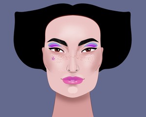 Face of a woman with fabulous appearance, fashionable stylish design, glamorous illustration.