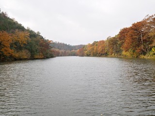 Beautiful Mountain Fork River at Beavers Bend State Park, Oklahoma in autumn.