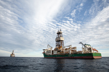 Oil rigs operate in the Atlantic Ocean.