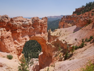 Wide shot of a natural bridge formation, Bryce Canyon National Park in Utah, USA.