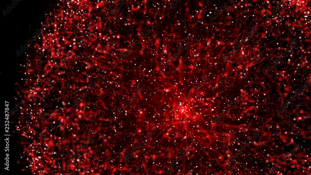 Poster abstract sphere, consisting of points. particle explosion at high speed. molecular grid. technology 