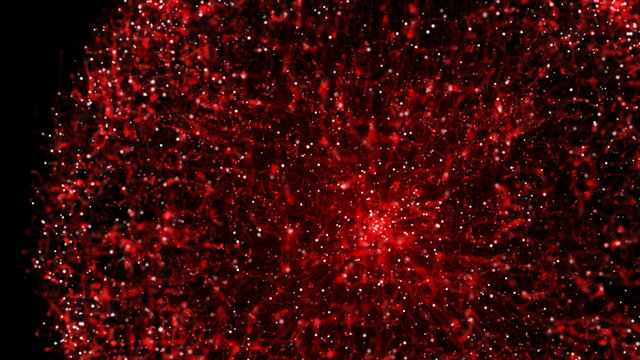 Abstract sphere, consisting of points. Particle explosion at high speed. Molecular grid. Technology digital splash or explosion of data points. 3D rendering.