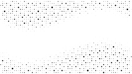 Halftone gradient pattern. Abstract halftone dots background. Monochrome dots pattern. Pop Art, Comic small dots. Wavy twisted strip. Banner with space. Design for presentation, report, flyer, card