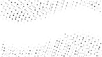 Halftone gradient pattern. Abstract halftone dots background. Monochrome dots pattern. Pop Art, Comic small dots. Wavy twisted strip. Banner with space. Design for presentation, report, flyer, card