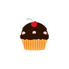 Yummy cake, muffin isolated on white background. Colorful sweet homemade bakery with cherry, chocolate. Tasty cupcake. Party, celebration concept. Vector flat design