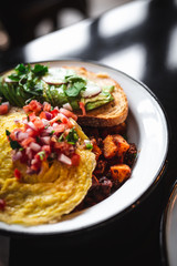 Eggs and Chorizo Hash with Avocado Toast