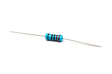 Blue resistor close-up, isolate on white background
