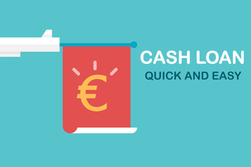 Gun with flag and euro sign isolated on background. Make money online. Vector flat design