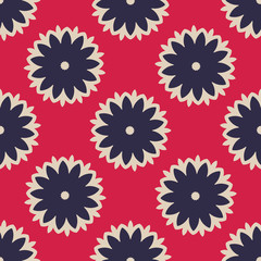 Flower seamless pattern. Polka dot background. Vector illustration.