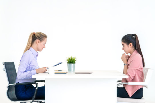 Woman during job interview with female boss