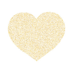 Gold sparkles glitter dust metallic confetti heart vector background.