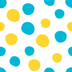 Geometrical background with uneven circles. Abstract round seamless pattern. Hand drawn colorful dots pattern on white background. Vector illustration.