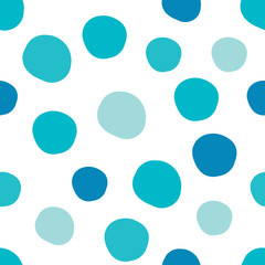 Geometrical background with uneven circles. Abstract round seamless pattern. Hand drawn colorful dots pattern on white background. Vector illustration.