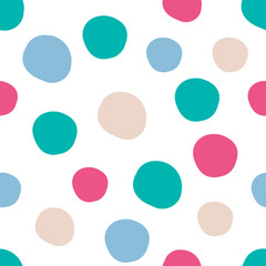 Fototapeta na wymiar Geometrical background with uneven circles. Abstract round seamless pattern. Hand drawn colorful dots pattern on white background. Vector illustration.
