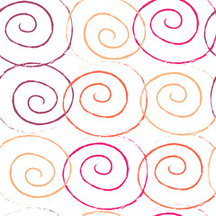 Indian colors ink brush effect hand drawn spiral crunch seamless pattern