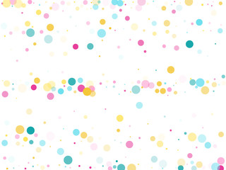 Memphis round confetti festive background in cyan blue, pink and yellow. Childish pattern vector.