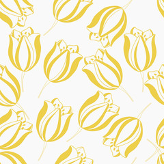 Lineart striped tulip flowers gold color on a white background repeating pattern use  for flower shops, festivals, templates,web sites, wrapping paper,textile,fabric,print shops etc.