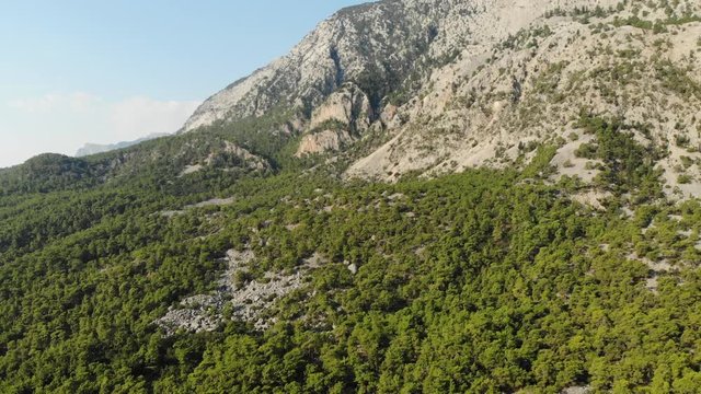Aerial view of Mountains and Coast National Park in Turkey, Beldibi village