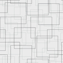 Monochrome vector background with rendered squares. Stitch squares. Geometric seamless pattern with rectangular with sewing appearance.