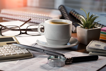 Accounting. Items for doing business in the office in the composition.